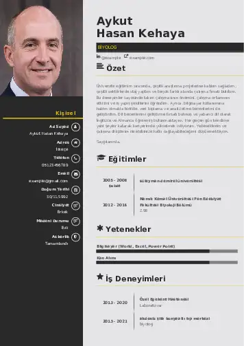 Biyolog CV Örnekleri cv indir